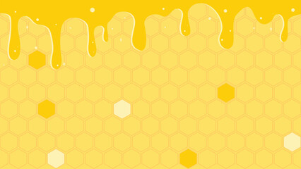 Honeycomb Background with Dripping Honey - Sweet Bee Pattern Design Vector
