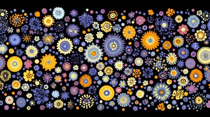 Whimsical floral fiesta on black a cheerful explosion of diverse blooms