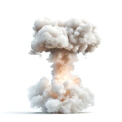 Powerful Smoke Explosion with Intense Light and White Background