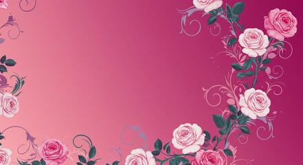 Elegant Pink Roses Floral Design Romantic Background Wedding Invitation Greeting Card