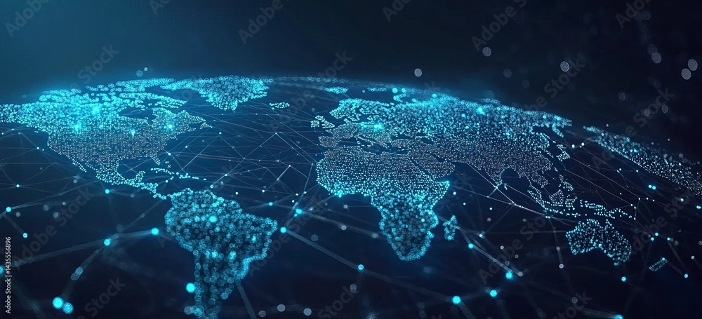 Aufkleber abstract blue background with a world map and global network connection, a technology wallpaper for 