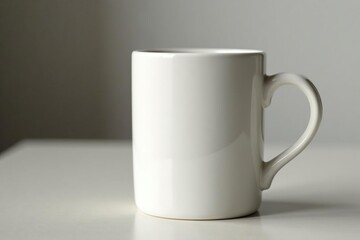 Obraz premium Classic white ceramic mug, handle detail visible , cup, background, stoneware