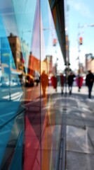 Fototapeta premium Reflective Colorful Geometric Glass Panel on Urban Street