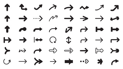 Set of arrow icons in black and white for directional and navigation designs.
