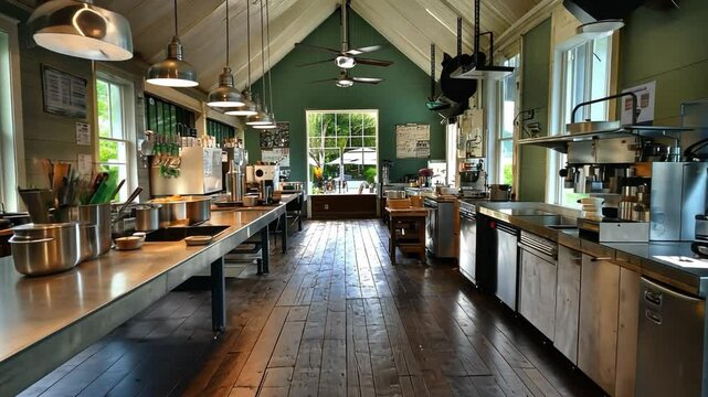 A Brightly Lit Pottery Workshop, Filled With Students Learning The Art Of Ceramics