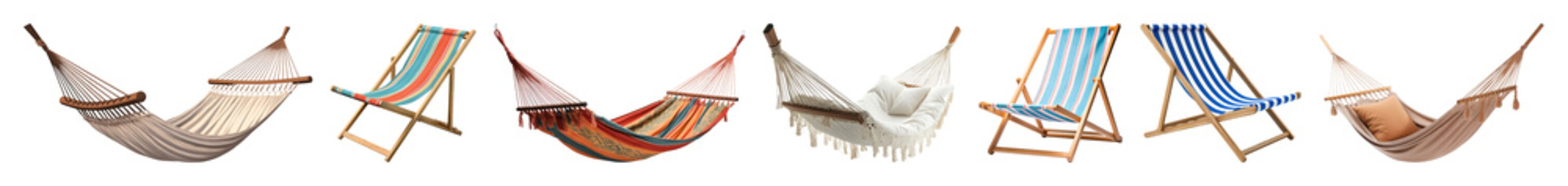 PNG Colorful relaxing hammocks lineup, element set on transparent background