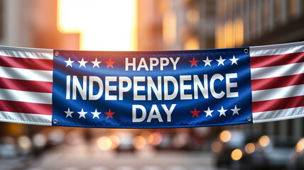Happy Independence Day Banner with Stars and Stripes in City ai generated images ai generative