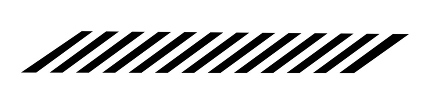 Slash lines pattern. Border with tilted parallel stripes. Embroidery ornament with slanted stitches on white background. Geometric print for caution tape or barrier.