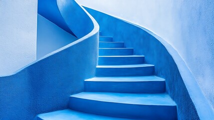 Blue spiral staircase architecture design interior steps travel destination photography style photo 100