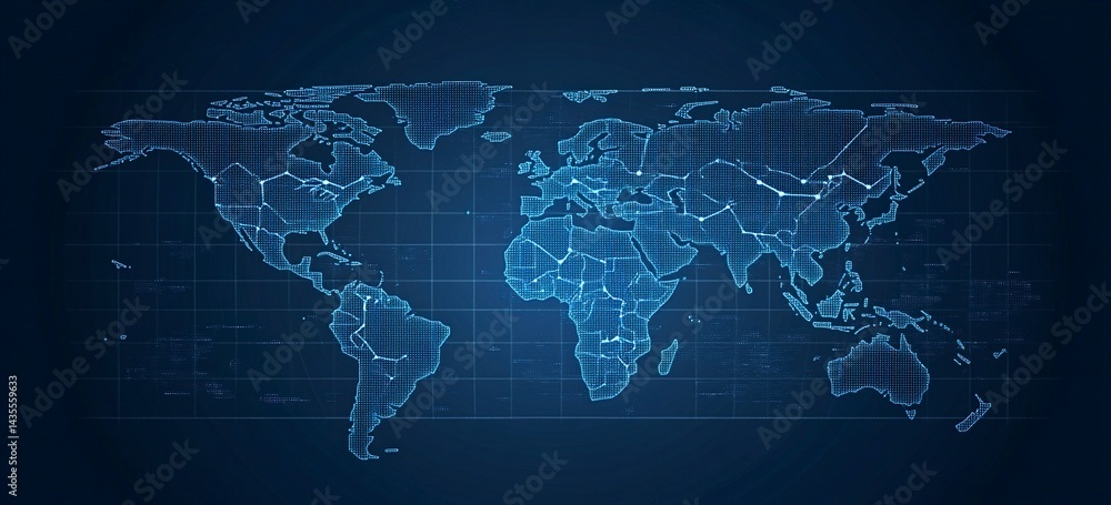 Poster abstract blue background with a world map and global network connection, a technology wallpaper for 