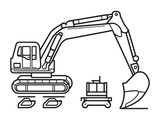 Excavator line art icon with minimal design style