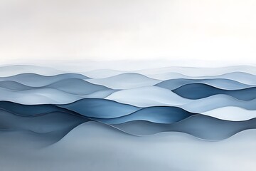 A minimalist depiction of overlapping ripples in a calm ocean, painted with muted blue and silver hues.