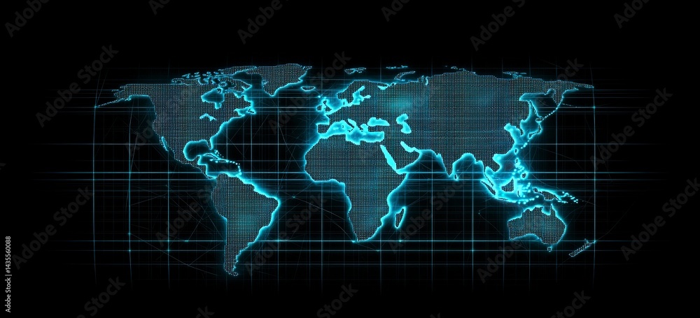 Aufkleber abstract blue background with a world map and global network connection, a technology wallpaper for 