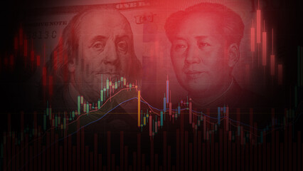 Financial stock market on america dollar and Yuan banknote