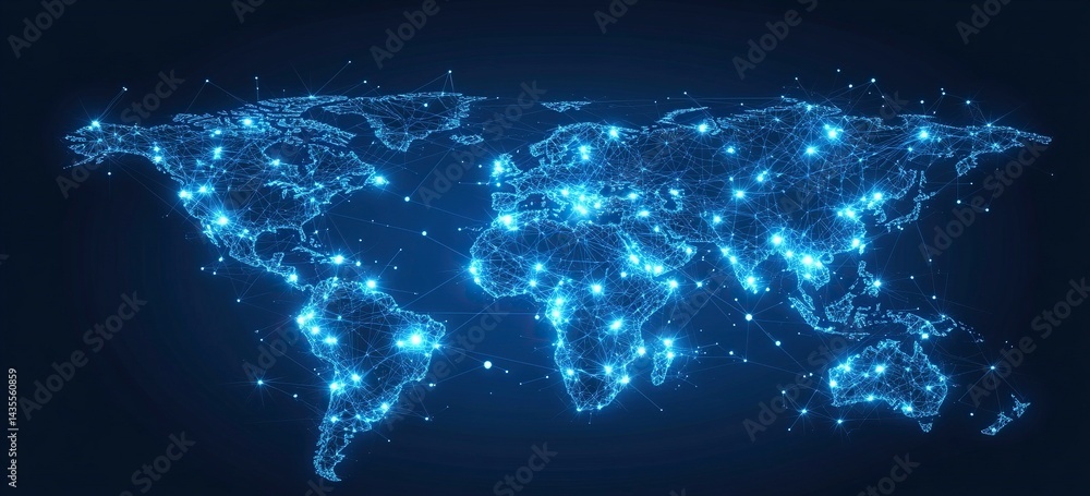 Poster abstract blue background with a world map and global network connection, a technology wallpaper for 