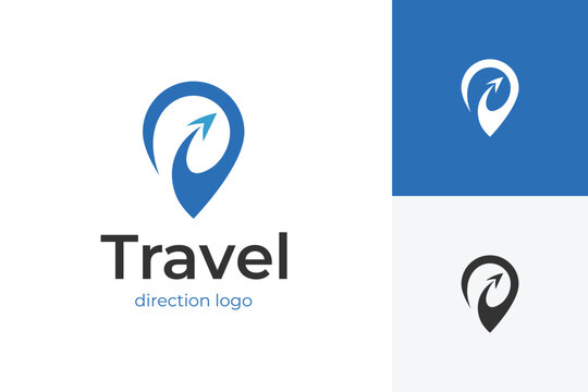 Travel agency logo icon design with abstract pin map and plane flight for trip tour graphic symbol illustration