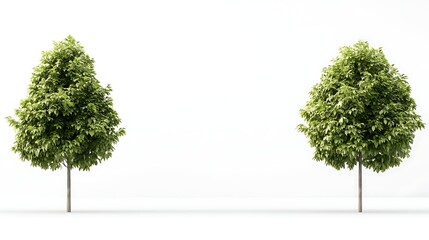 Two Small Green Trees on White Background