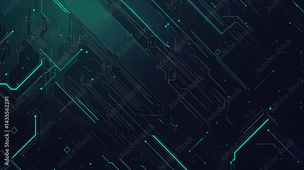 Poster abstract teal digital circuit board glowing lines dark tech background design