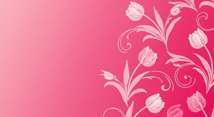 Elegant Pink Floral Background with White Tulips and Swirls Perfect for Wedding Invitations or