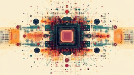 Obraz premium Abstract design with colorful, symmetrical patterns, reminiscent of technology