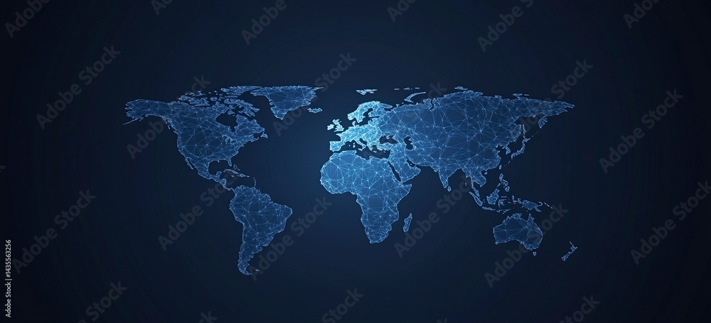 Poster abstract blue background with a world map and global network connection, a technology wallpaper for 