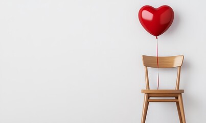 Minimalist Composition with Heart-Shaped Balloon and Wooden Chair Backdrop