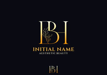 Letter BH Beauty Logo with Flourish Ornament Luxury	