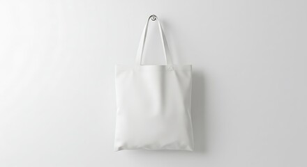 White Tote Bag Hanging on Wall Clean Minimalist Mockup
