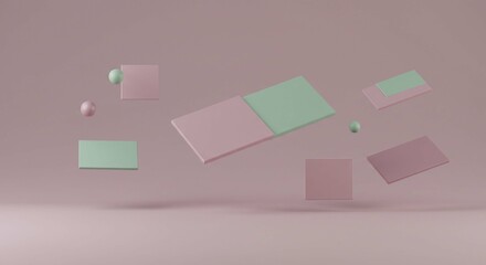 Abstract Pastel Pink and Green Geometric Shapes Floating Background Design