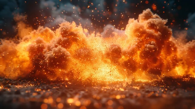 Close-up of grenade detonation, mid-frame explosion with high-detail sparks, shockwave distortion, and frozen shrapnel. Explosive action concept