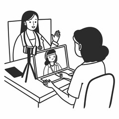 Hispanic latin female doctor make online video call consult patient on laptop. Medical assistant young woman therapist videoconferencing to web camera. Telemedicine concept. Online doctor appointment