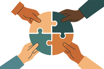 Group of people holding a puzzle piece together