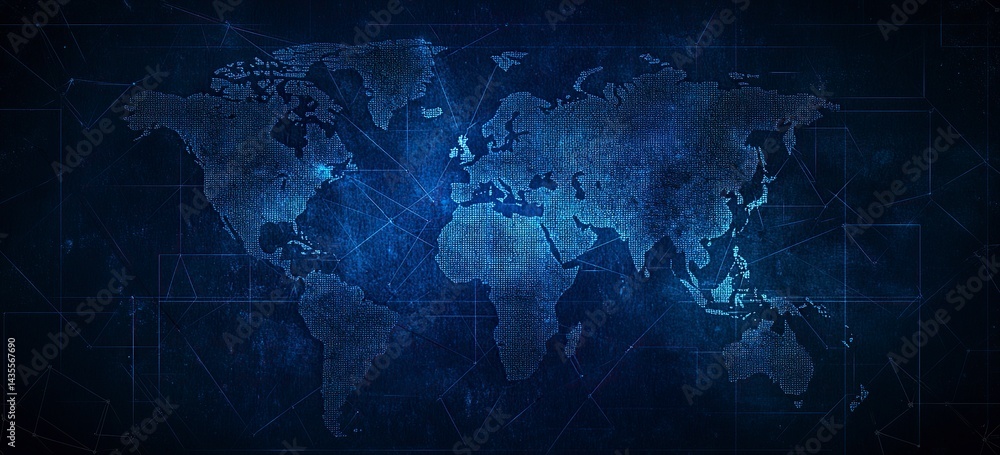 Aufkleber abstract blue background with a world map and global network connection technology. digital illustra