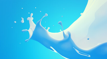 milk or white liquid splash isolated on blue background, 3d rendering.