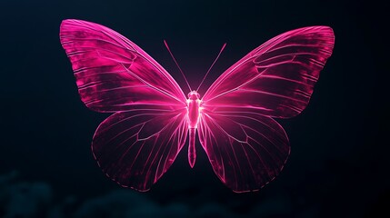 Intricate, glowing pink butterfly design against a dark backdrop.