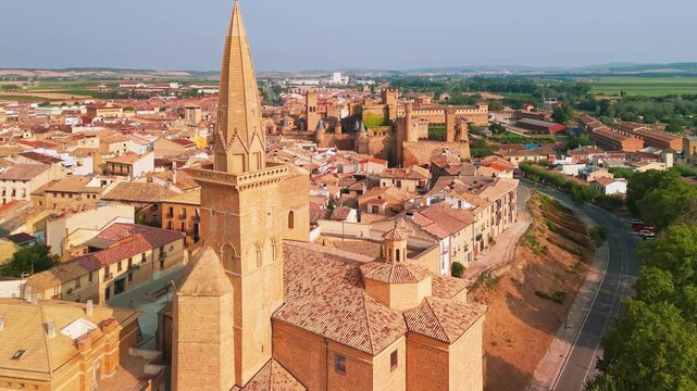 Aerial view of the Royal Palace of Olite in Navarre province, northern Spain.