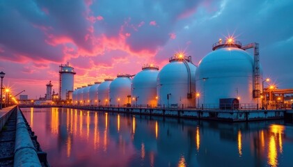 Large LPG storage tanks at petrochemical plant, petrochemical plant, manufacturing