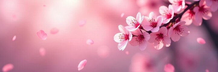 Soft pink sakura petals descend, creating a gentle, blurred scene , delicate petals, petals