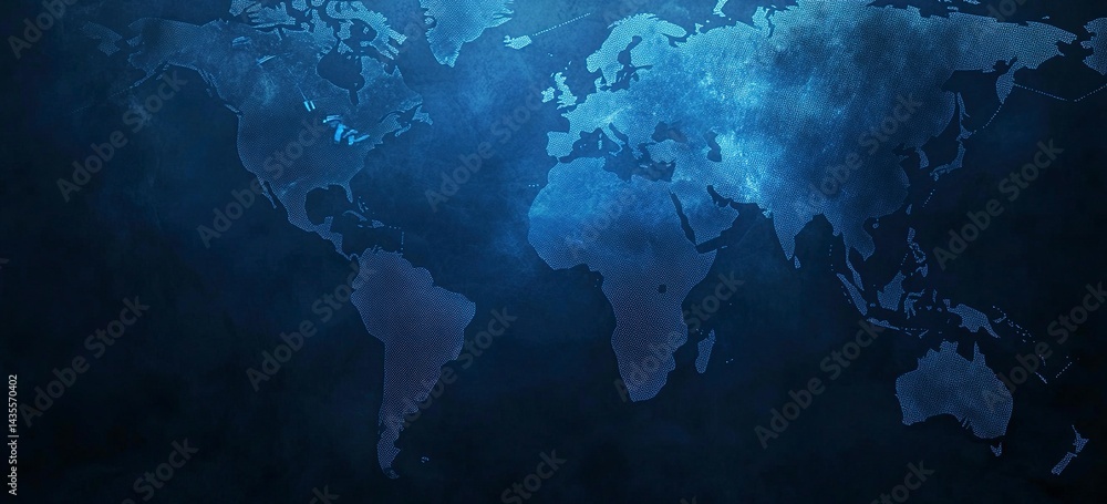 Poster abstract blue background with a world map and global network connection technology. digital illustra