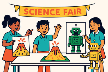 Group of children are at a science fair