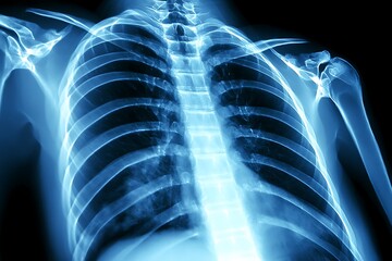 Detailed Xray of Human Ribcage and Shoulder Bones Showing Skeletal Structure