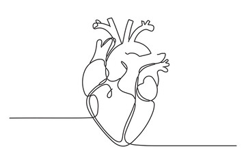 Heart continuous single line art drawing Minimalistic Doodle vector illustration
