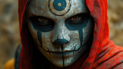 Masked figure, intense gaze