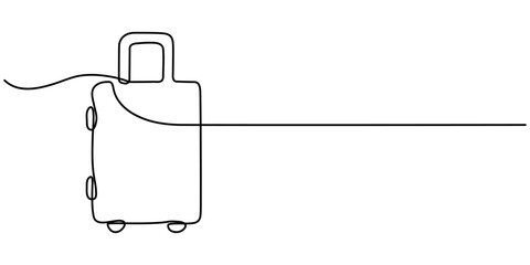 Continuous one line drawing of travel suitcase design. Travel bag in single line draw illustration. Editable stroke, Suitcase one continuous line for travel. Bag linear icon. Editable stroke drawing. 