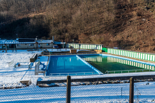 Swimming pool in Divoka Sarka valley in Prague city in Czech republic
