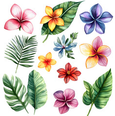 Obraz premium Watercolor tropical leaves and flowers