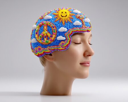 Creative and Colorful Representation of Child's Mental Well-Being with Sunshine and Peace Symbols - Powered by Adobe