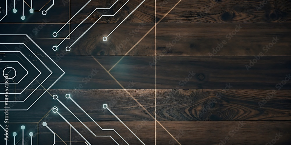 Aufkleber abstract copper circuit board traces with connecting nodes on a dark background, depicting a modern 