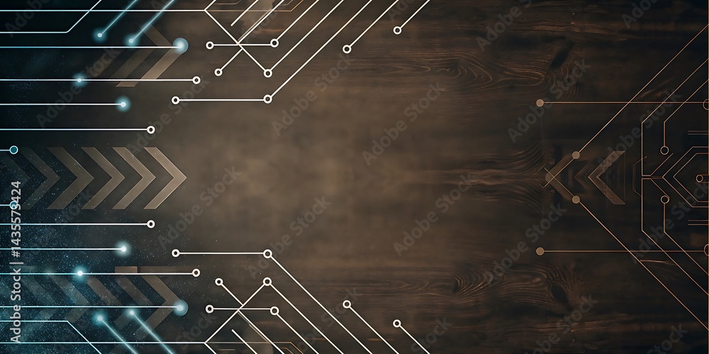 Poster abstract copper circuit board traces with connecting nodes on a dark background, depicting a modern 