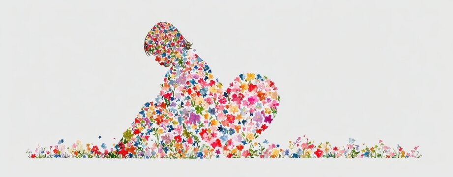 Colorful Silhouette of a Child Surrounded by Vibrant Flowers Representing Mental Health and Well-Being in a Playful Dimension - Powered by Adobe